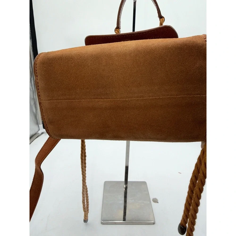 Free People Brown Suede Snakeskin Embossed Leather Crossbody Bag Rope Handle - Picture 4 of 12